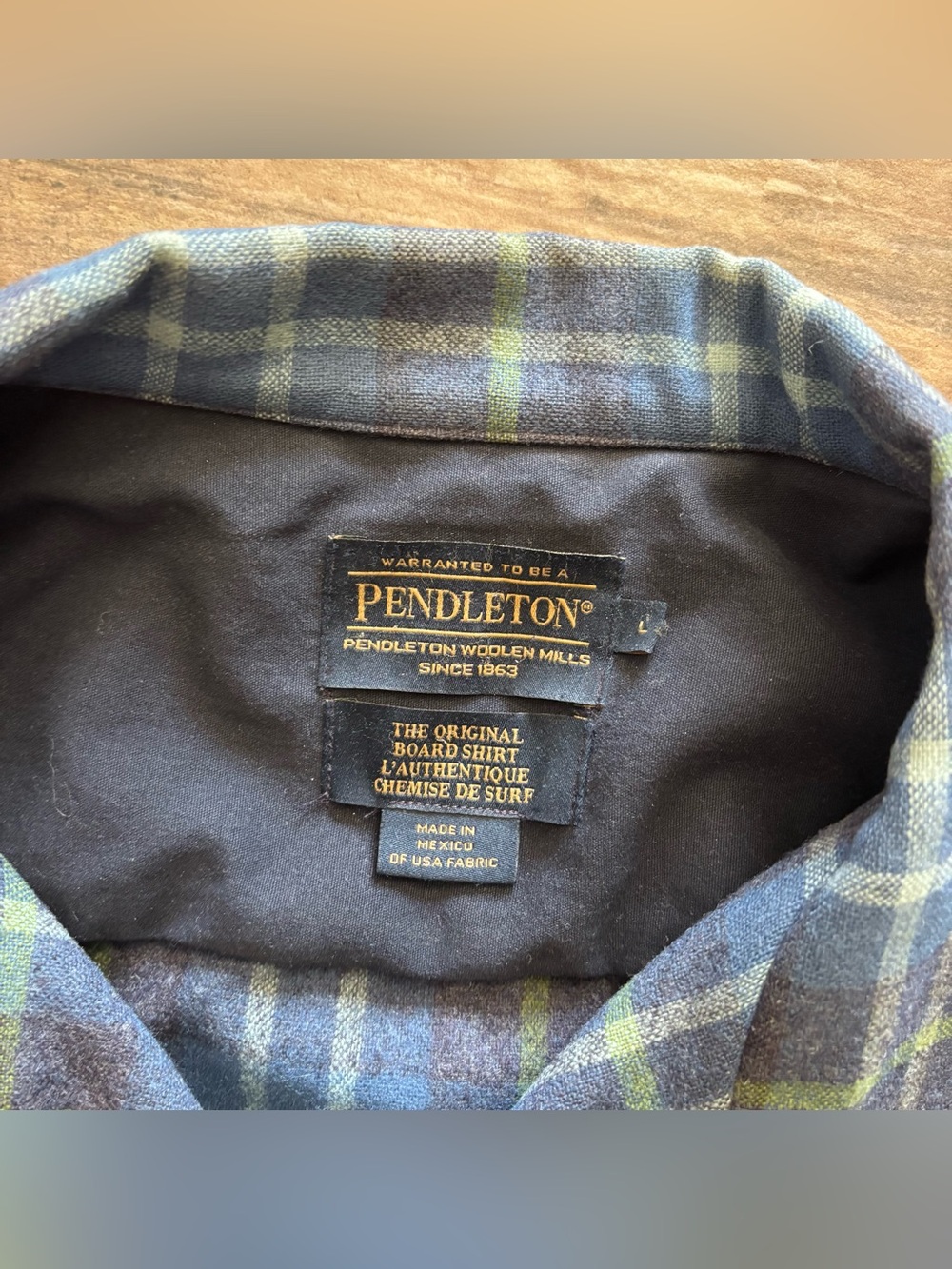 Pendleton The Original Board Shirt Mens L Blue Plaid Wool Flannel Button-Up - Picture 4 of 7